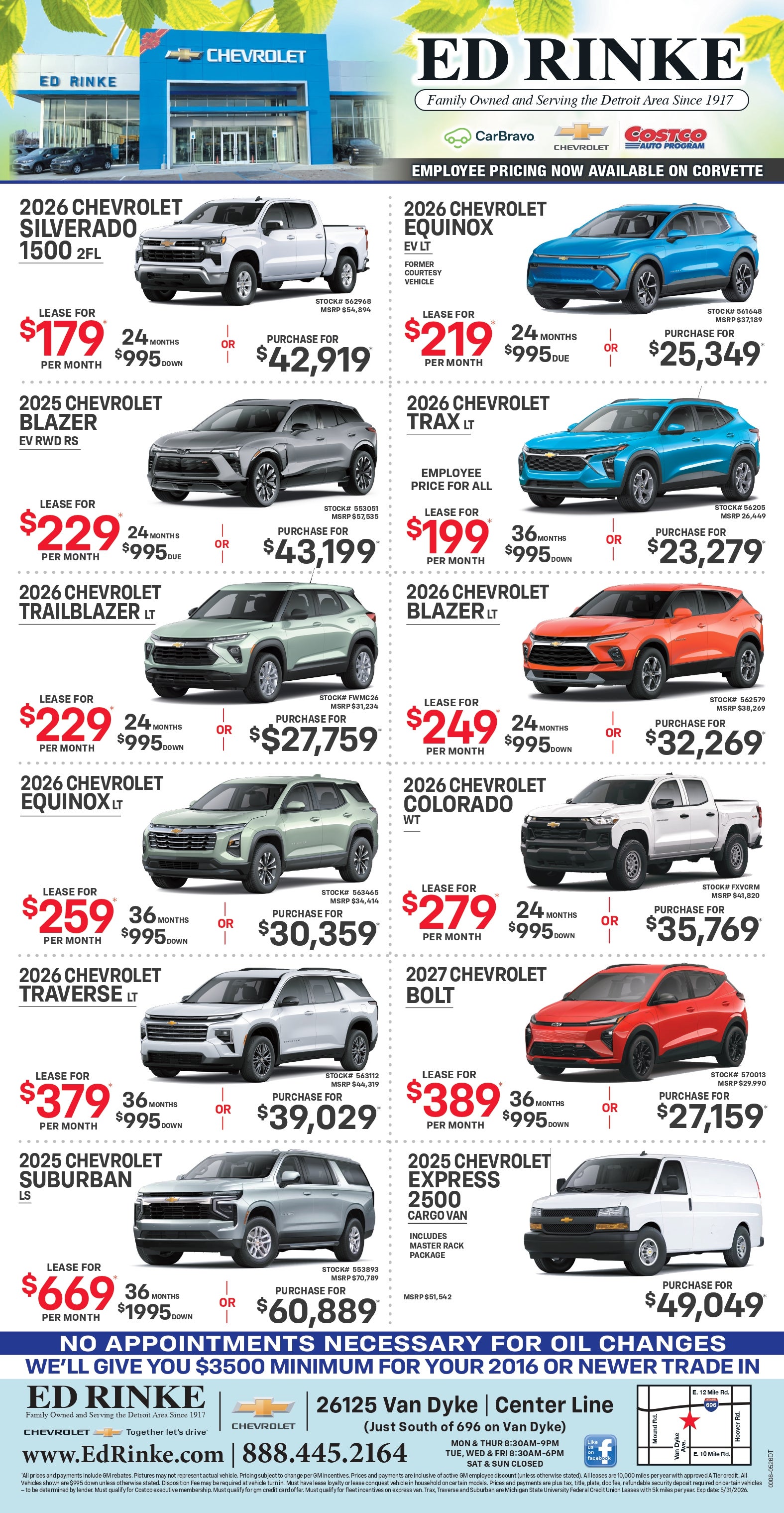 Weekly ad specials at Ed Rinke Chevrolet in Center Line MI